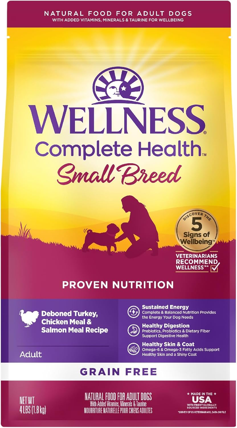 Wellness Complete Health Dry Dog Food, Small Breed, Grain Free, Natural, Turkey, Chicken, & Salmon Recipe