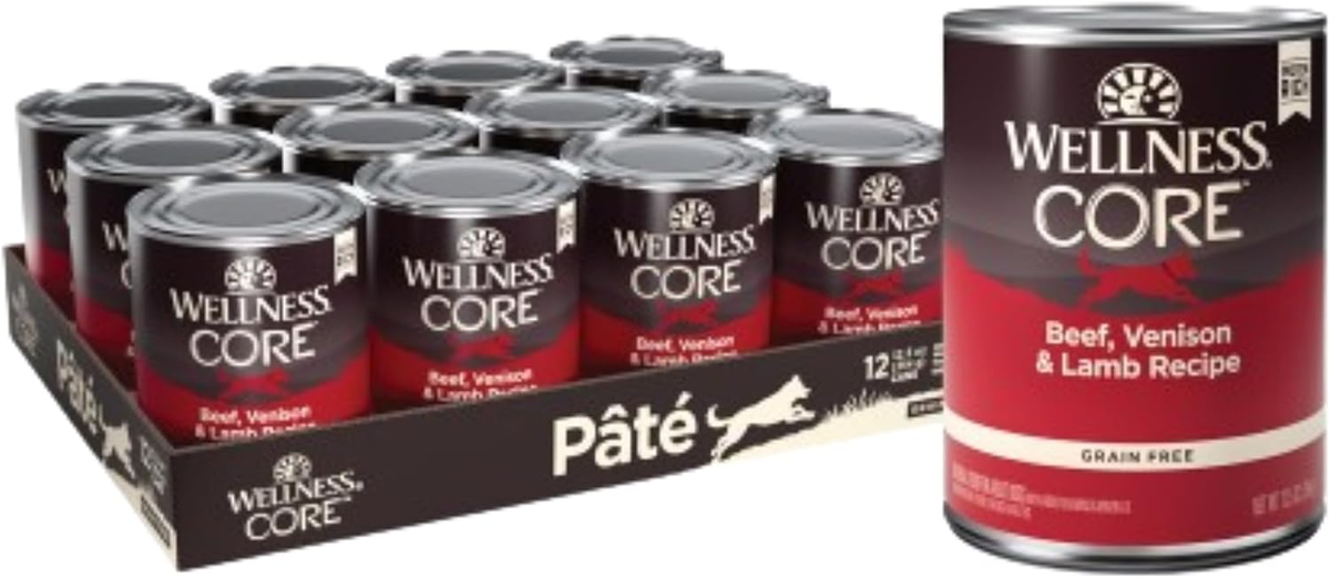Wellness CORE Natural Wet Grain Free Canned Dog Food, Beef, Venison & Lamb