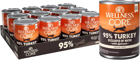 Wellness CORE 95% Natural Wet Grain Free Canned Dog Food, Turkey & Spinach