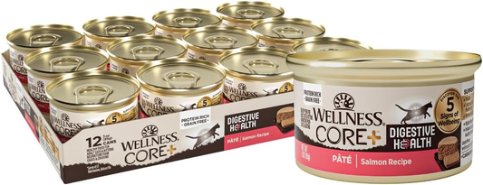Wellness CORE+ Digestive Health Pate Adult Wet Cat Food, Natural, Protein-Rich, Grain Free (Salmon)