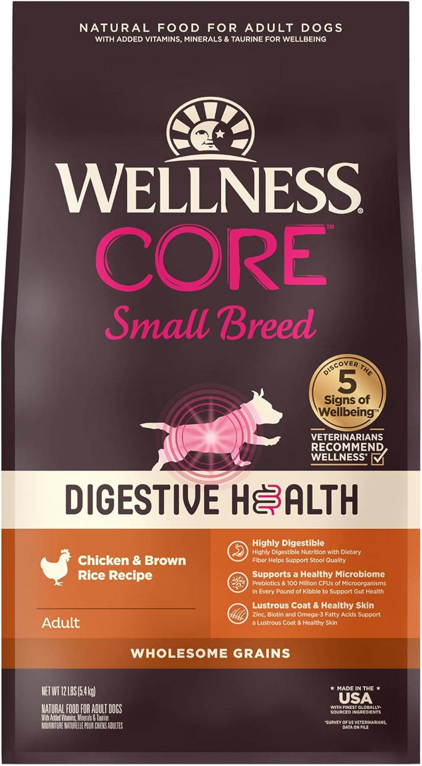 Wellness CORE Digestive Health Dry Dog Food, Small Breed, Wholesome Grains, Natural, Ingredients for Dogs with Sensitive Stomachs, Chicken Recipe