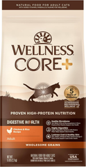 Wellness CORE+ Adult Dry Cat Food for Indoor and Outdoor Cats, Wholesome Grains, Natural, Digestive Health Chicken & Rice