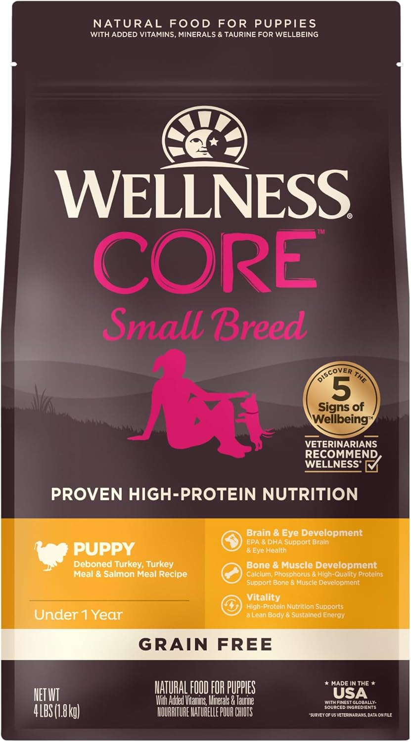 Wellness CORE Grain-Free High-Protein Small Breed Dry Dog Food, Natural Ingredients, Made in USA with Real Meat (Puppy, Turkey)