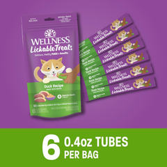 Wellness Lickable Treats Soft Puree Natural Grain Free Adult Cat Treats, Duck Recipe