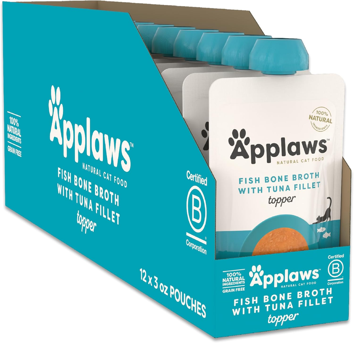 Applaws Natural Fish Bone Broth with Tuna Fillet Cat Food Spout Pouch 12 / 3 oz