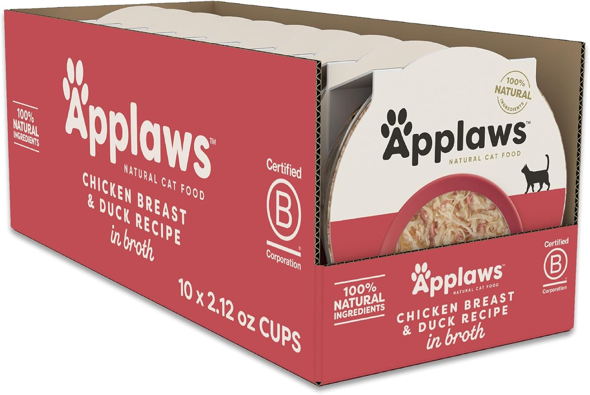 Applaws Natural Wet Cat Food in Broth, Limited Ingredient Cat Food Cups, Grain-Free Cat Food Pots, No Artificials, 100% Natural Ingredient Cat Food, Chicken Breast & Duck in Broth