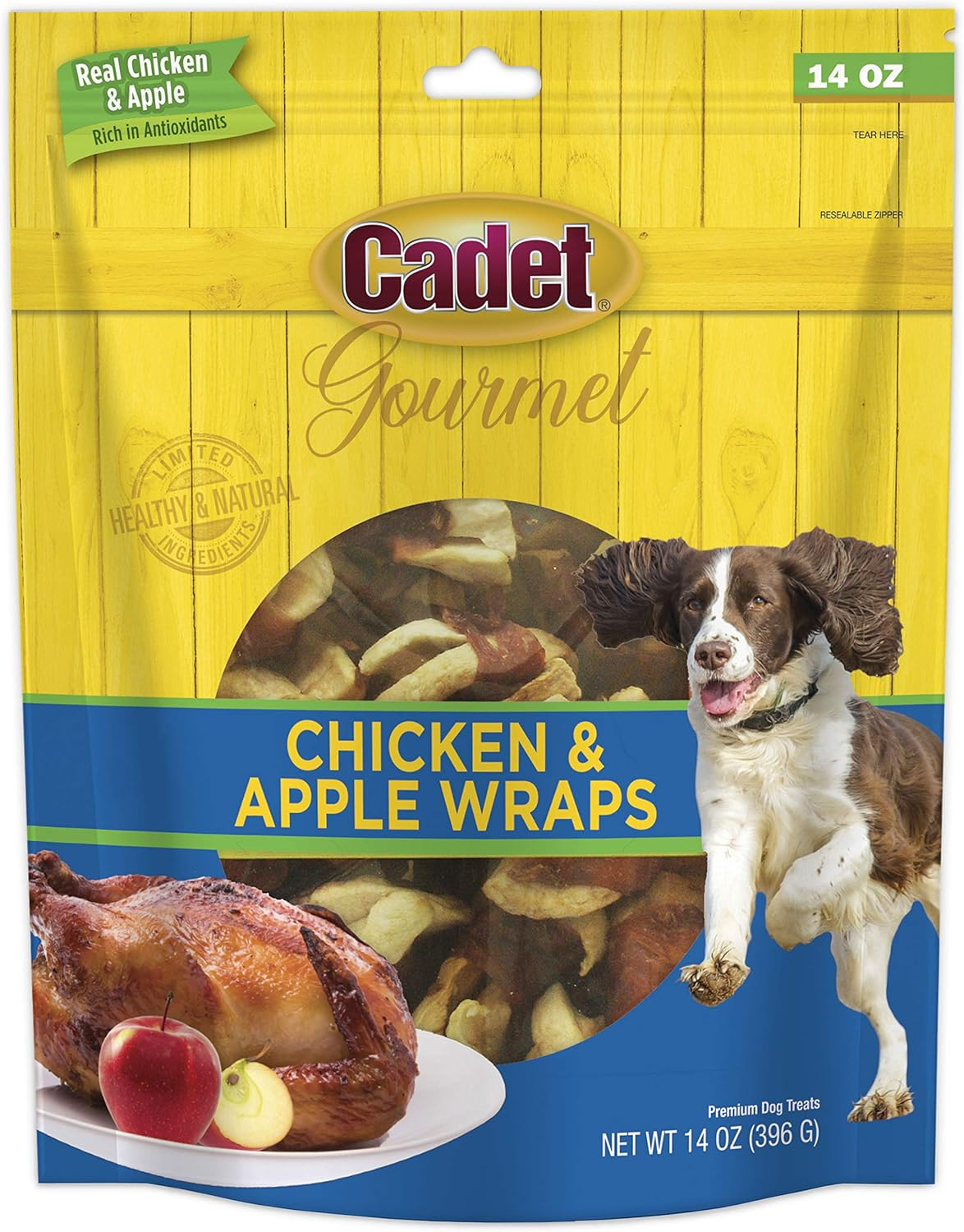 Cadet Gourmet Chicken & Apple Wrapped Dog Treats Wraps - Healthy & Natural Chicken & Apple Dog Training Treats for Small & Large Dogs - Inspected & Tested in USA