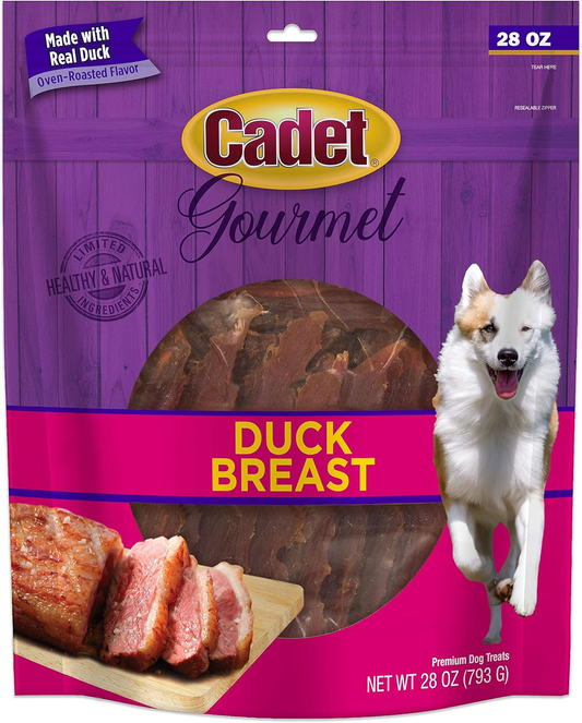 Cadet Gourmet Duck Breast Jerky Dog Treats, Healthy, Long-Lasting High-Protein Training Treats for Small & Large Dogs