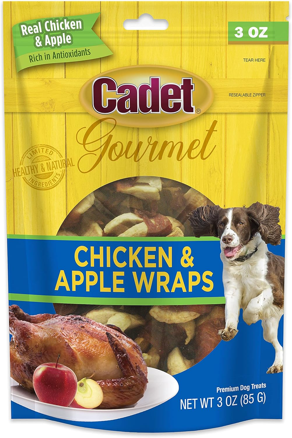 Cadet Gourmet Chicken & Apple Wrapped Dog Treats Wraps - Healthy & Natural Chicken & Apple Dog Training Treats for Small & Large Dogs - Inspected & Tested in USA