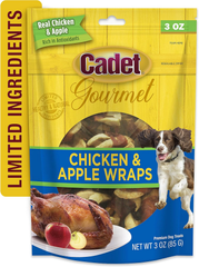Cadet Gourmet Chicken & Apple Wrapped Dog Treats Wraps - Healthy & Natural Chicken & Apple Dog Training Treats for Small & Large Dogs - Inspected & Tested in USA