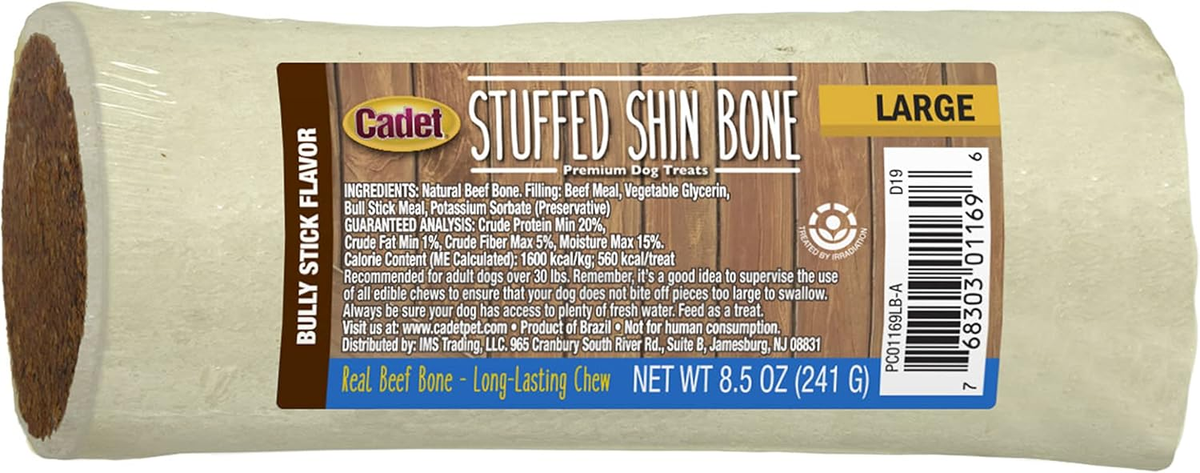 Cadet Stuffed Shin Bone - Highly Digestible, High Protein, Long-Lasting Dog Chew Bone for Aggressive Chewers, Supports Dental Health, - Bully Stick Flavor