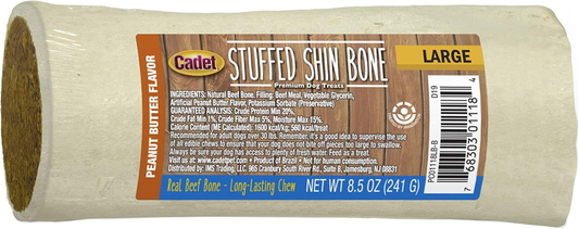 Cadet Stuffed Shin Bone - Highly Digestible, High Protein, Long-Lasting Dog Chew Bone for Aggressive Chewers, Supports Dental Health, - Peanut Butter Flavor