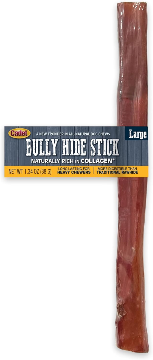 Cadet Bully Hide Sticks for Large Dogs, All-Natural Beef Pizzle, Limited-Ingredient Long-Lasting Dog Chews for Aggressive Chewers