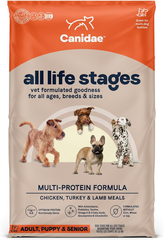 Canidae All Life Stages Premium Dry Dog Food for All Breeds, Multi-Protein Recipe with Chicken, Turkey & Lamb Meals Recipe, For All Ages & Multi-Dog Homes