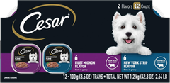 CESAR Filets in Gravy Adult Wet Dog Food, Filet Mignon and New York Strip Flavors Variety Pack