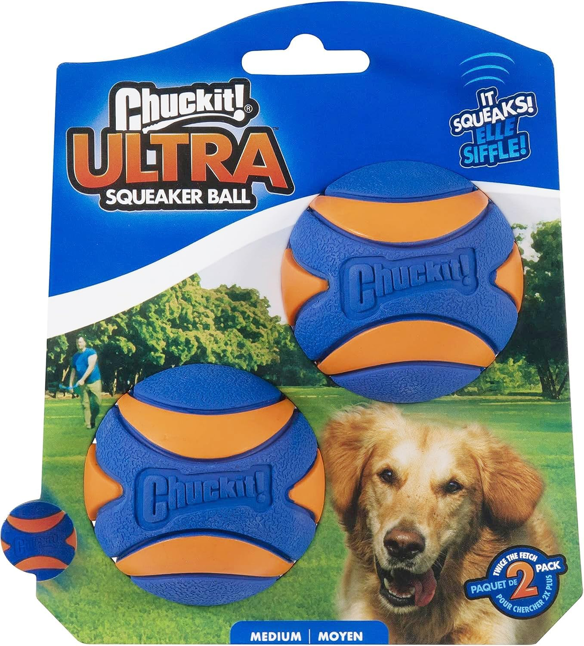 Chuckit! Ultra Squeaker Balls for Dogs, Floating Water Pet Toys, Durable Rubber Pet Toy, Bouncy Squeaky Fetch Balls For Dogs, Pack of 2