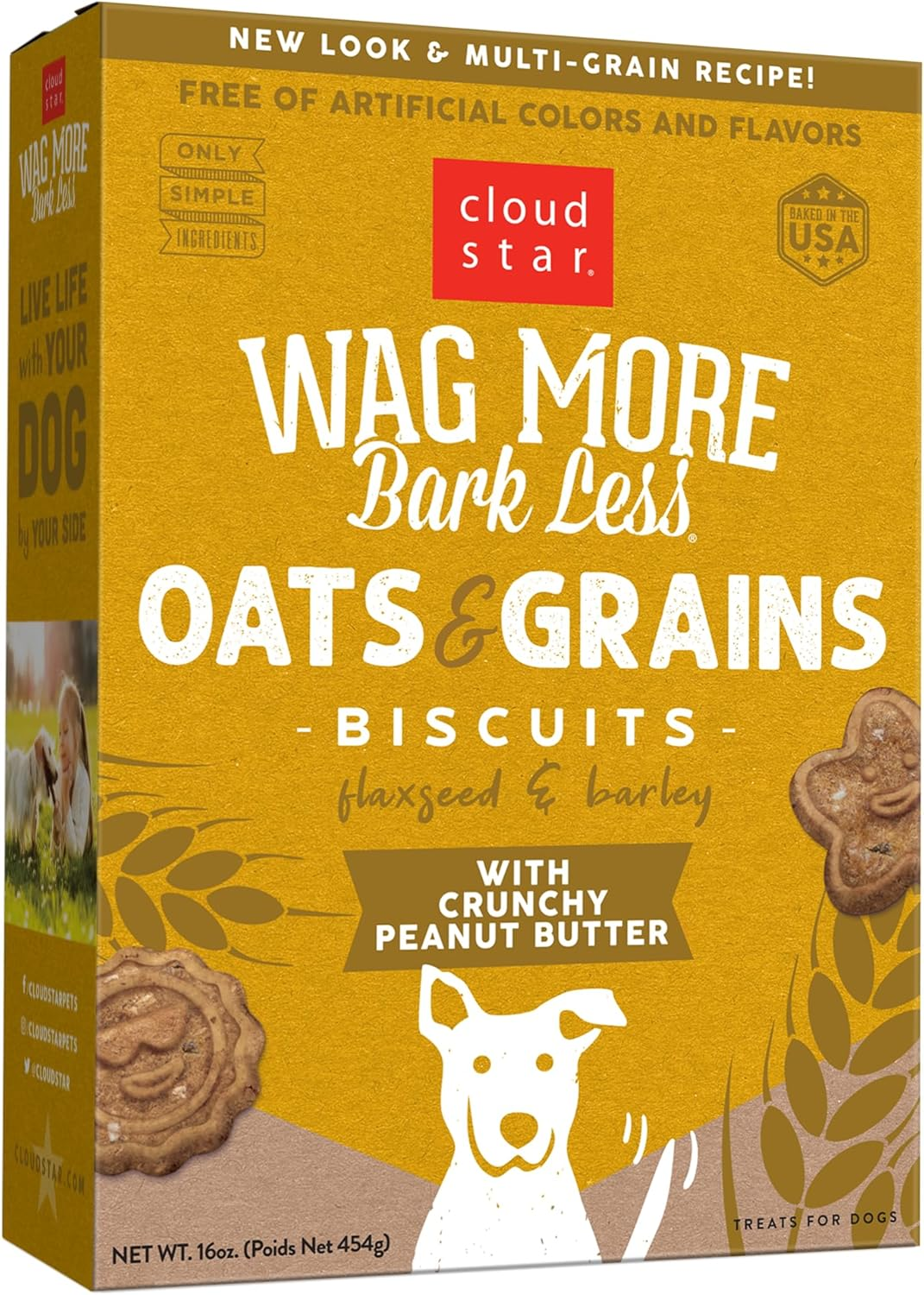 Cloud Star Wag More Bark Less Oats & Grains Crunchy Dog Treats, Peanut Butter