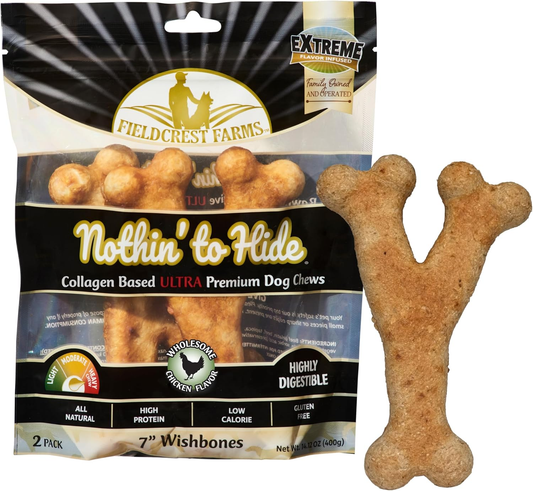 Fieldcrest Farms Nothin' to Hide Collagen-Based Dog Chews, Wishbone, Chicken Flavor, Ultra-Premium, for Dogs Over 50lbs, Easily Digestible, Supports Skin, Coat, Joints & Muscles