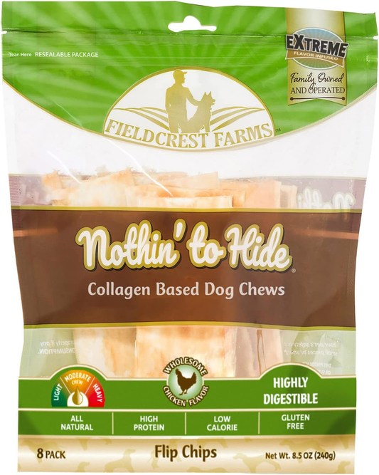 Fieldcrest Farms Nothin to Hide Flip Chips Chews for Dogs - All Natural Rawhide Alternative Treats for Dogs, Chicken, Beef or Peanut Butter Flavor Snack for All Breed Dogs