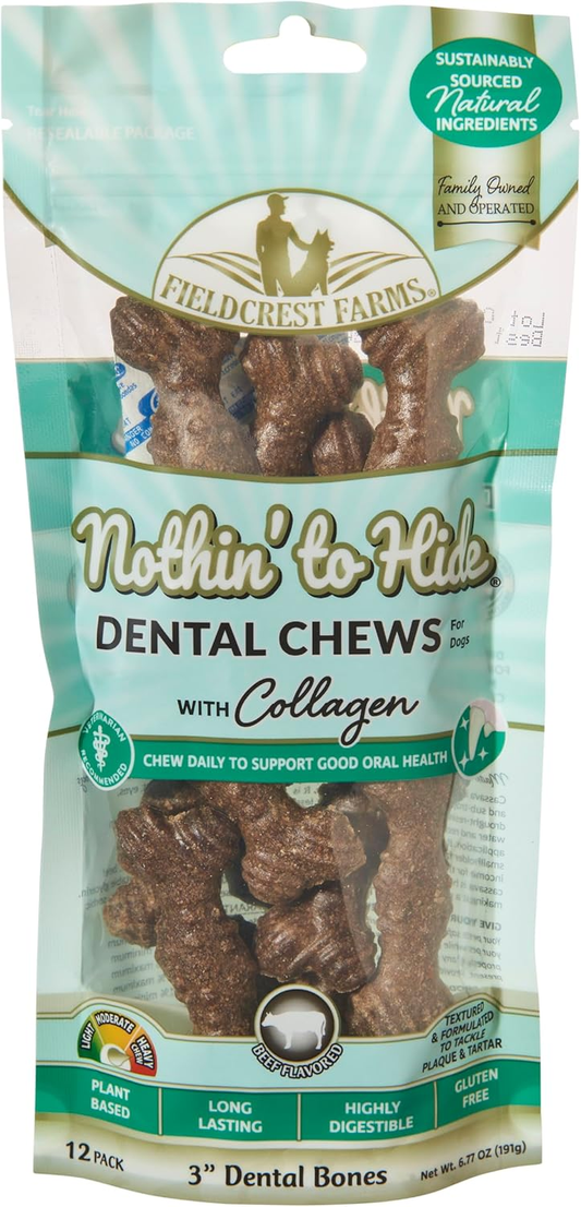 Fieldcrest Dental Chews for Dogs, Bone – Tackles Plaque, Tartar, Promotes Dental Health – w/Collagen, Organic, Gluten-Free