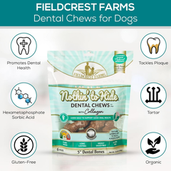 Fieldcrest Farms Dental Chews for Dogs, Wave – Tackles Plaque, Tartar, Promotes Dental Health – w/Collagen, Organic, Gluten-Free
