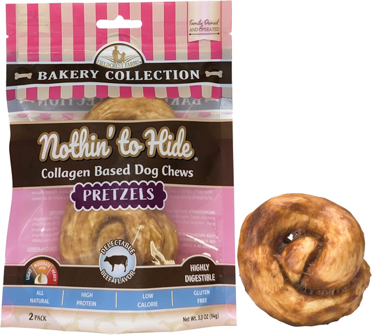 Nothin' to Hide Collagen-Based Dog Chews Medium Pretzel, Beef Flavor, Easily Digestible, Supports Skin, Coat, Joints & Muscles, for Moderate Chewers Under 15lbs