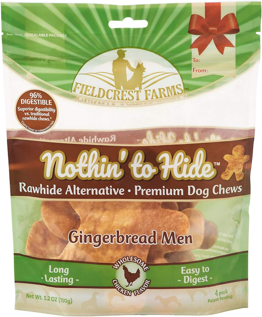 Fieldcrest Farms Nothin' to Hide Holiday Gingerbread Men Chicken Flavor Chew Dog Treats, 5.2 oz., Count of 4