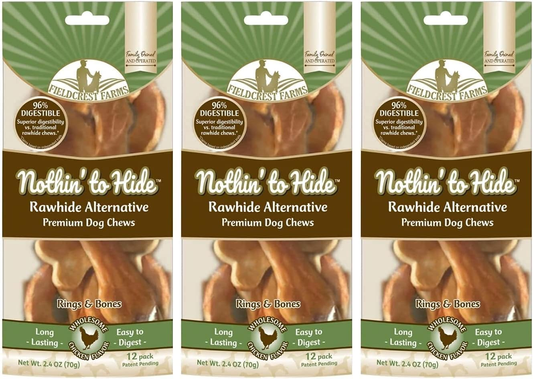 Fieldcrest Farms  Nothin' to Hide Chicken Rings and Bones, 12 Count Each, Rawhide Alternative Dog Chews