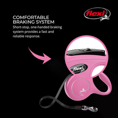 FLEXI New Classic Tape Retractable Dog Leash for Small Dogs Upto 26 lbs. – 10 ft., Pink | Tangle Free Pet Walking Leash with One-Handed Brake, Pause, Lock|German Quality Product