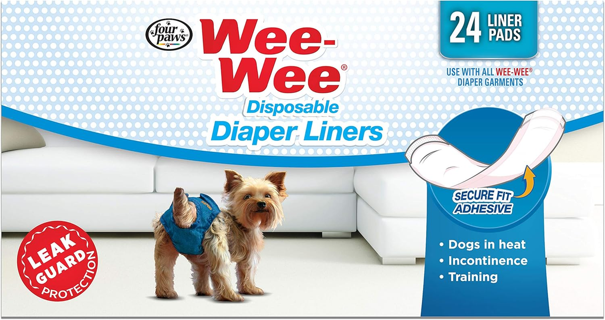 Four Paws Wee-Wee Super Absorbent Disposable Dog Potty Training Liner Pads for Reuseable Diapers, Leak-Proof Protection for Puppies and Dogs