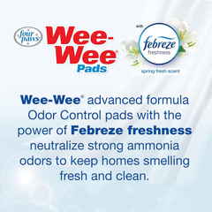 Four Paws Wee-Wee Odor Control with Febreze Freshness Pee Pads for Dogs & Puppies, Leak-Proof Dog Housebreaking Potty Training Floor Protection, Spring Fresh Scent