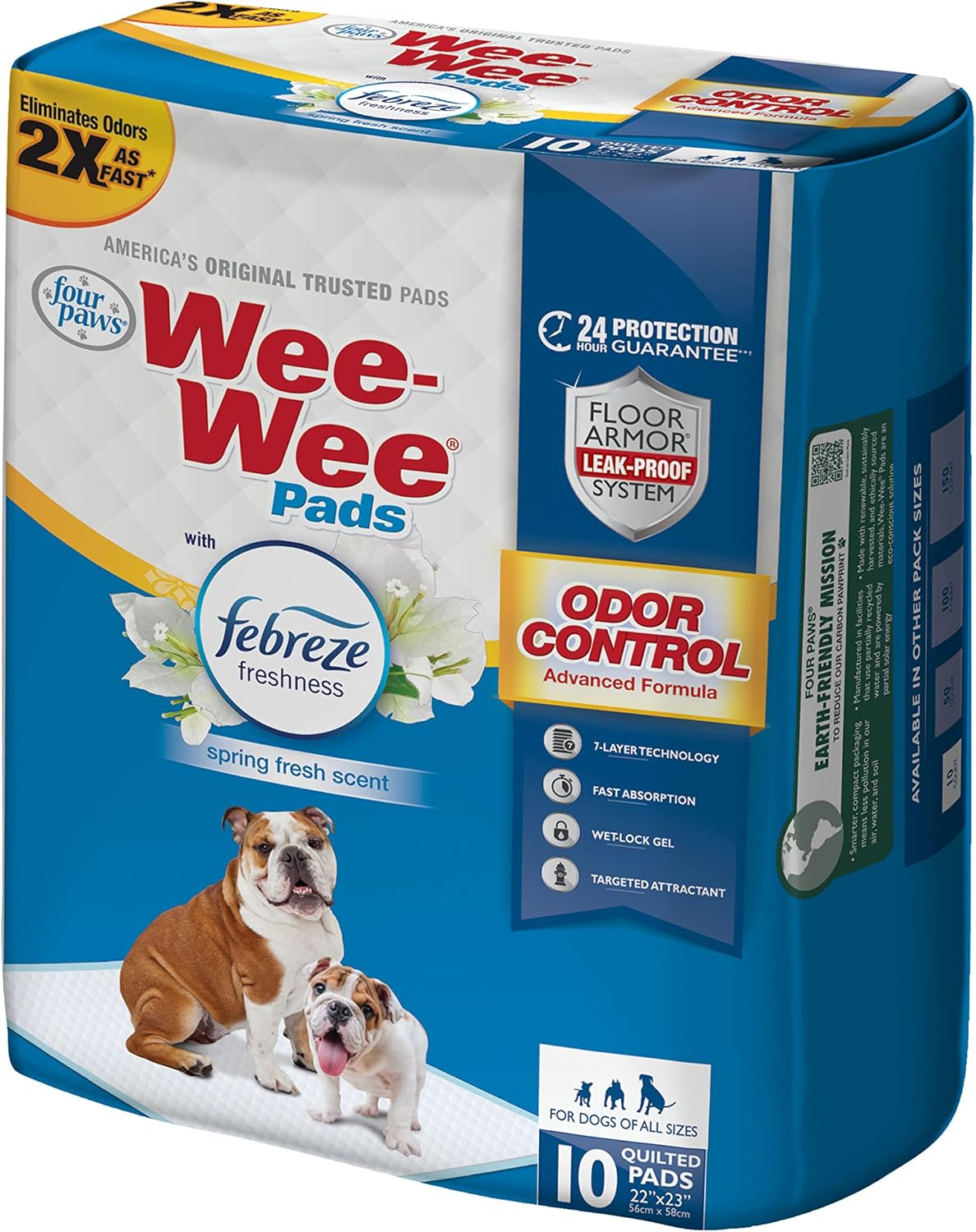 Four Paws Wee-Wee Odor Control with Febreze Freshness Pee Pads for Dogs & Puppies, Leak-Proof Dog Housebreaking Potty Training Floor Protection, Spring Fresh Scent