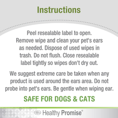 Four Paws Healthy Promise Grooming Soothing Pet Ear Cleaning Wipes, Odor Reducing & Itch Relief