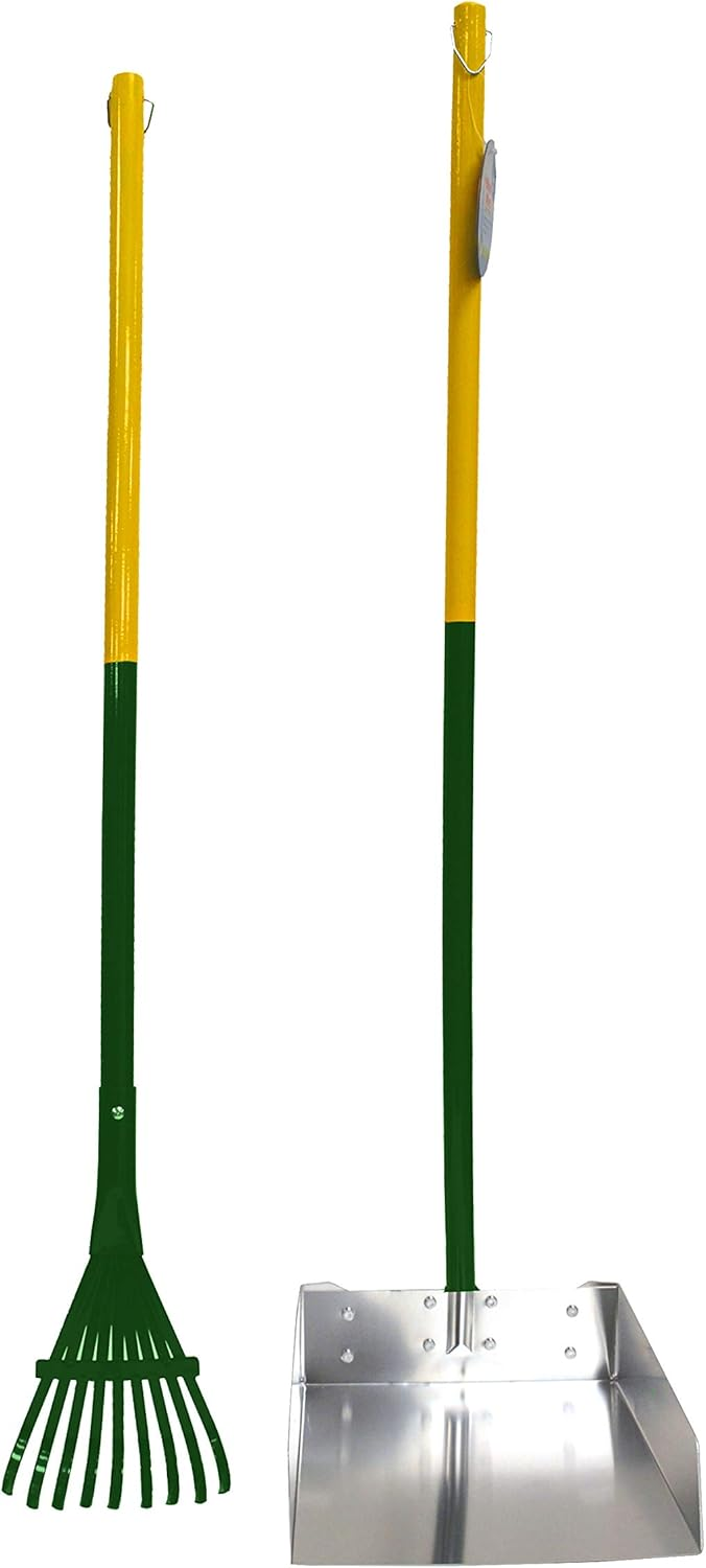 Four Paws Stainless Steel Long-Handled Dog Pooper Scooper Rake & Pan 2 Piece Set, Pet Waste Pickup Tool