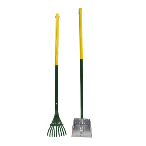 Four Paws Stainless Steel Long-Handled Dog Pooper Scooper Rake & Pan 2 Piece Set, Pet Waste Pickup Tool