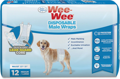 Four Paws Wee-Wee Super Absorbent Disposable Adjustable Dog Potty Training Male Wraps Diapers, Leak-Proof Protection for Puppies and Small Dogs