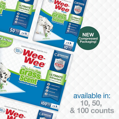 Four Paws Wee-Wee Ultimate Attractant Grass Scented Pee Pads for Dogs & Puppies, Leak-Proof Dog Housebreaking Instinctive Potty Training Floor Protection
