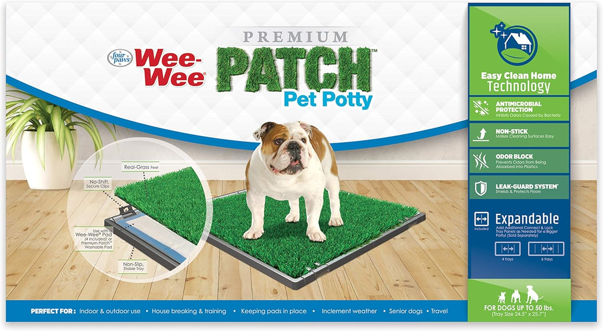 Four Paws Wee-Wee Premium Patch Indoor and Outdoor Pet Potty for Dogs l Dog Potty Training l Artificial Grass l Wee-Wee Patch