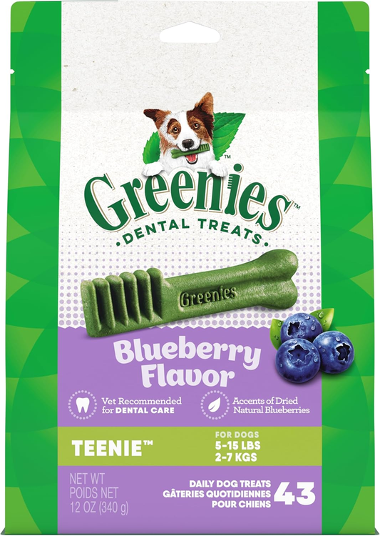 Greenies Teenie Natural Dental Care Dog Treats Blueberry Flavor