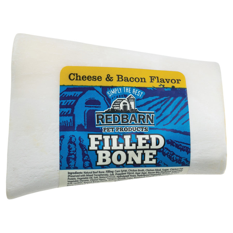 Redbarn Filled Dog Bones, Natural Long-Lasting Dental Treats; Suitable for Aggressive Chewers(Cheese N' Bacon)
