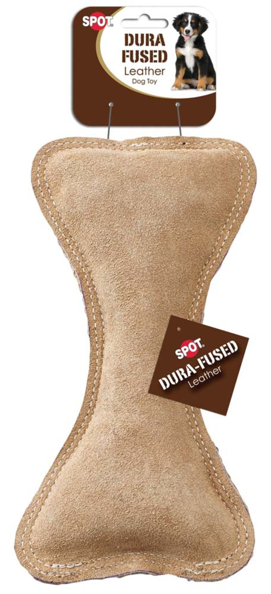 SPOT Dura-Fused Leather Small Bone – Real Leather & Jute Fabric, Double-Stitched & Durable, Squeaky Interactive Chew Toy for Moderate Chewers, Small & Medium Dogs, Soft Stuffed Fetch Toy