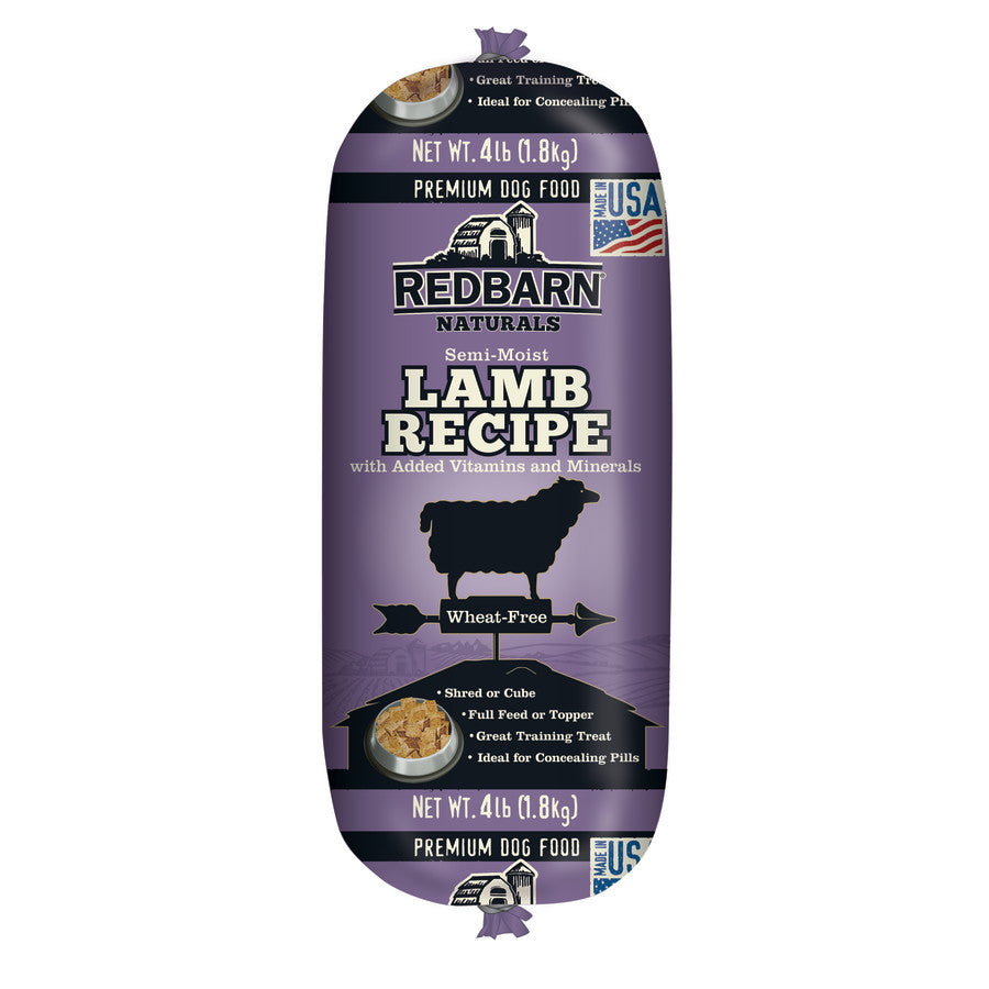 Redbarn Pet Products All-Natural Premium Rolled Dog Food, Lamb Recipe - Soft Semi-Moist Wet Formula for High Protein Diet, Training Rewards, & Treat Pill Concealer - 4 lb, 1 Count