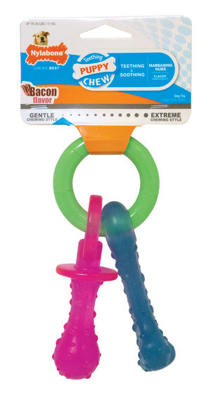 Nylabone Puppy Pacifier Chew Toy, Teething Toys for Puppies, Bacon Flavor