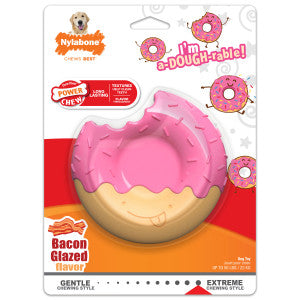 Nylabone Donut Power Chew Toy for Dogs, Dog Toys for Aggressive Chewers, Bacon Glazed Flavor