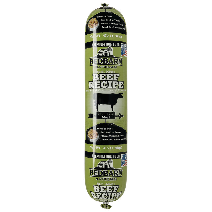 Redbarn Pet Products All-Natural Premium Rolled Dog Food, Beef Recipe - Soft Semi-Moist Wet Formula for High Protein Diet, Training Rewards, & Treat Pill Concealer
