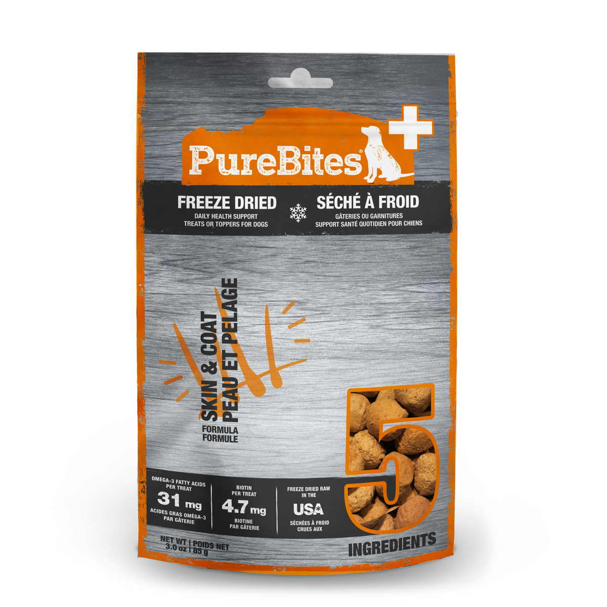 PureBites+ Skin & Coat Freeze Dried Dog Treats, 5 Ingredients, Made in USA
