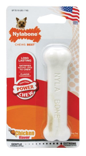 Nylabone Power Chew Classic Bone Chew Toy for Dogs, Durable Dog Toys for Aggressive Chewers, Chicken Flavor