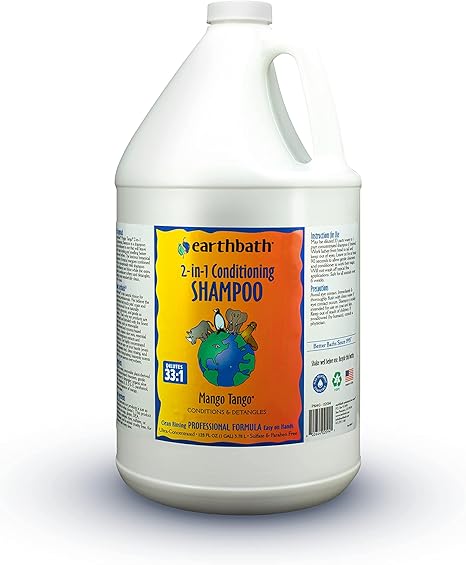 Earthbath 2-in-1 Conditioning Dog Shampoo- Gentle Shampoo and Conditioner for Smelly Dogs, Dog Wash in Bulk, Softens and Detangles, Use for Pet Grooming, Dilutes 33:1- Mango Tango