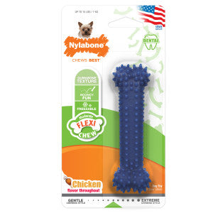 Nylabone Textured Dental Bone Flexi Chew Toy for Dogs, Dog Toys for Moderate Chewers, Chicken Flavor