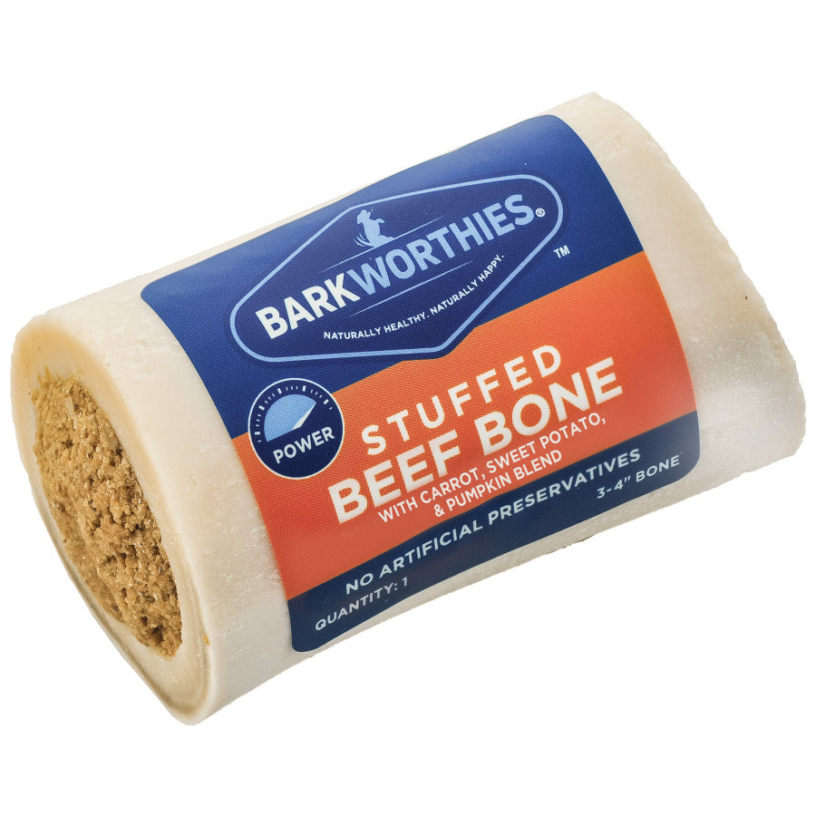 Barkworthies Stuffed Shin Bone - Single Count (Pack of 1) - Carrot, Pumpkin, Sweet Potato Blend, Savory Snack